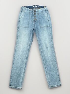 0 WHBM High Waisted Button Fly Slim Ankle Stretch Light Blue Denim Jeans SKU 056